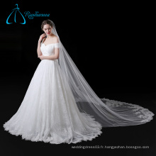 White Cathedral Lace Appliques Fleurs Soft Tulle Long Wedding Veil